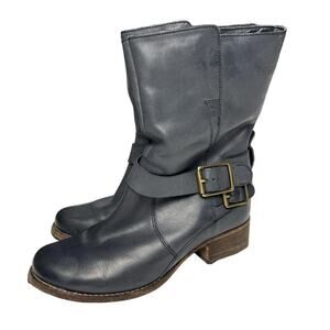 Clarks Monica Soul Leather Moto Harness Boot Calf Height Dark Gray Size 7.5